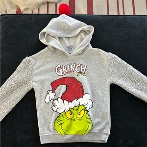 Grinch Kids Hoodie with Santa Hat - Gray and Red